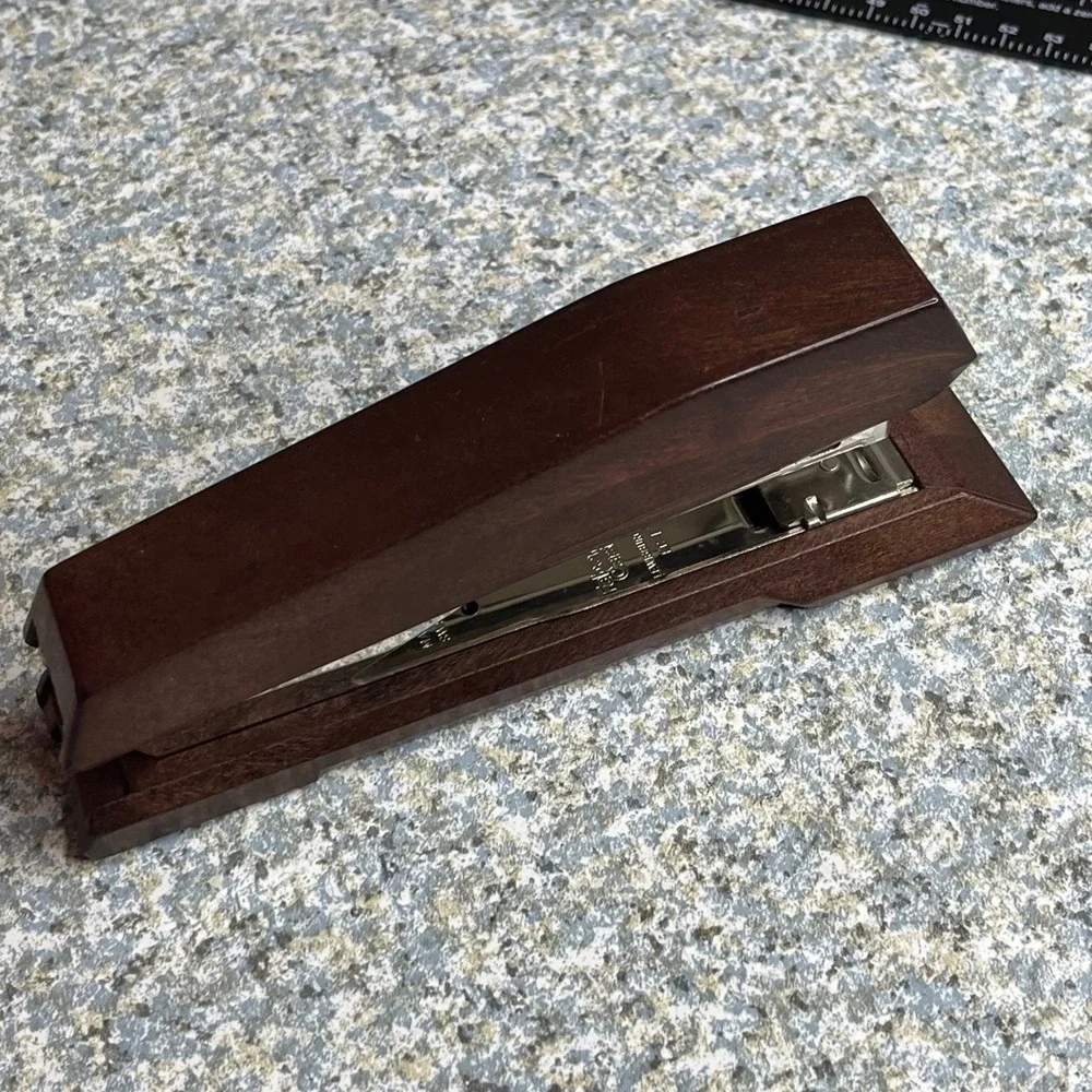 Faber-Castell Stapler FC-17 Brown WoodGrain Finish Vintage Office Made in Sweden